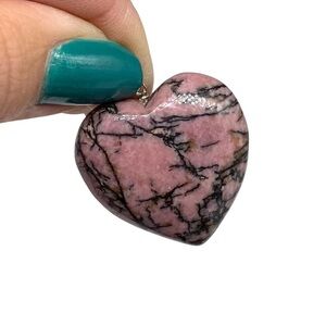 Rhodenite Puffy Heart Necklace Pendant 925 Sterling Silver Stone Crystal Pink.